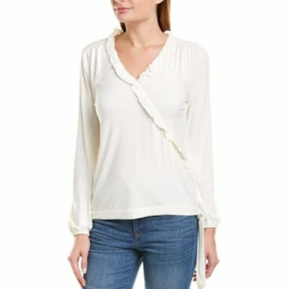 NEW J Crew Merc ivory ruffle wrap SZ SMALL  blouse